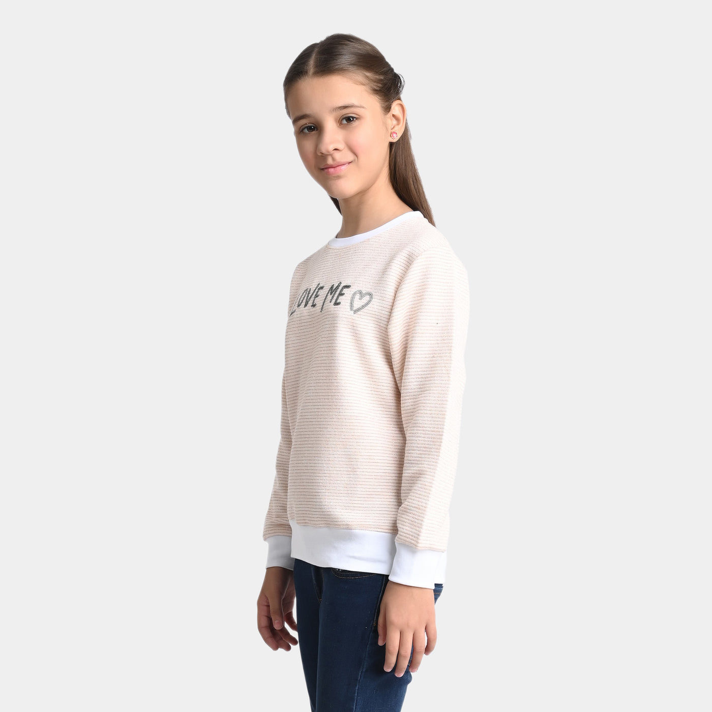 Girls Fleece Sweatshirt I Love Me-White