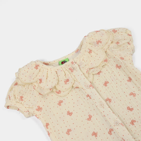 Infant Girls Gauze 2Pc Suit-Polka-Off-White