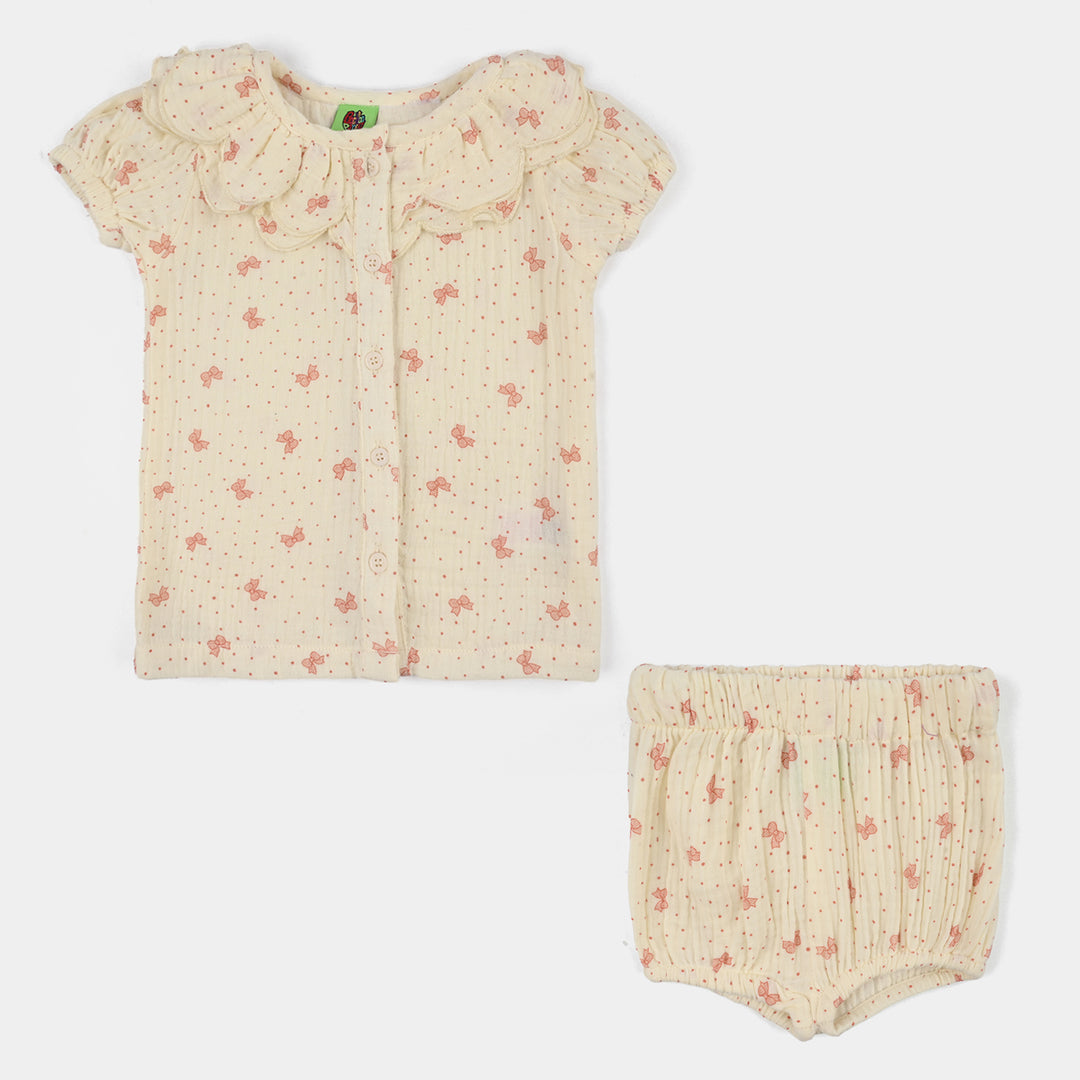 Infant Girls Gauze 2Pc Suit-Polka-Off-White