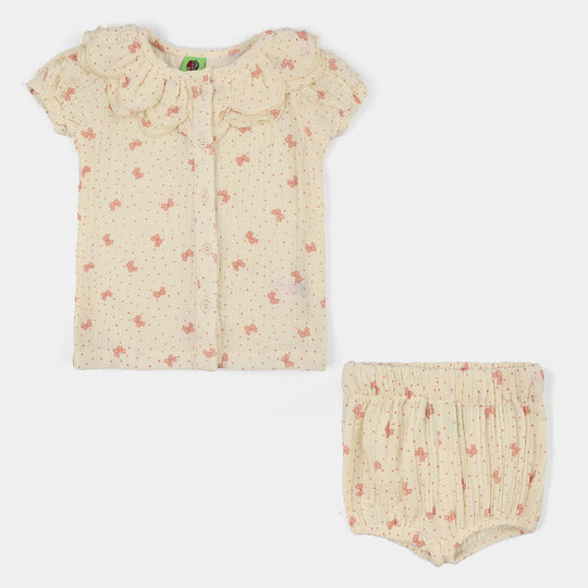 Infant Girls Gauze 2Pc Suit-Polka-Off-White