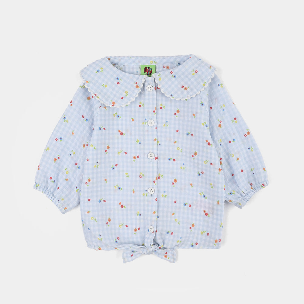 Infant Girls Cotton 2Pc Suit-Flower Bloom-Light Blue