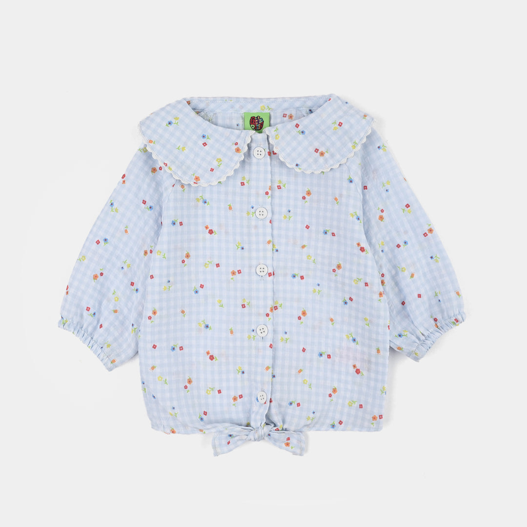 Infant Girls Cotton 2Pc Suit-Flower Bloom-Light Blue