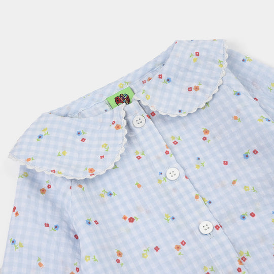 Infant Girls Cotton 2Pc Suit-Flower Bloom-Light Blue