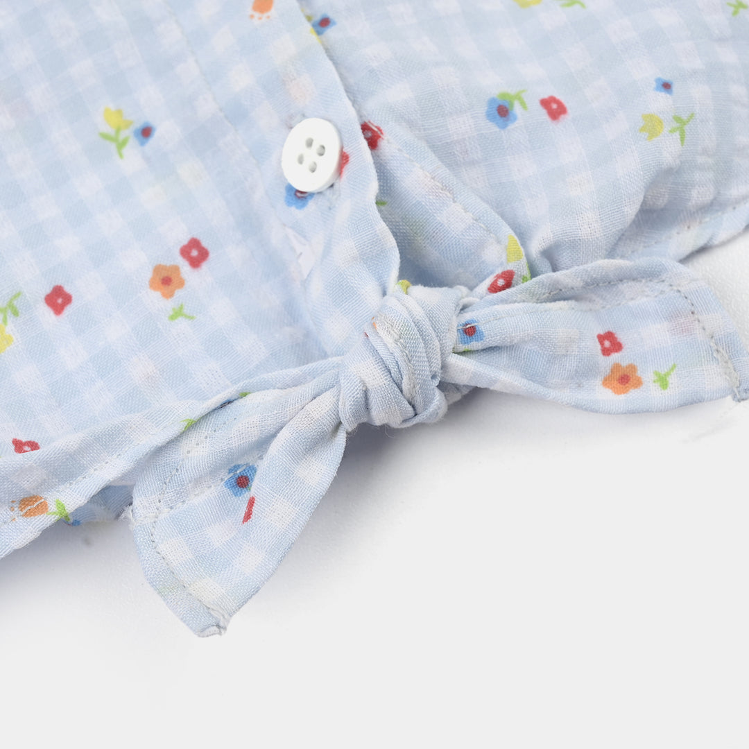 Infant Girls Cotton 2Pc Suit-Flower Bloom-Light Blue