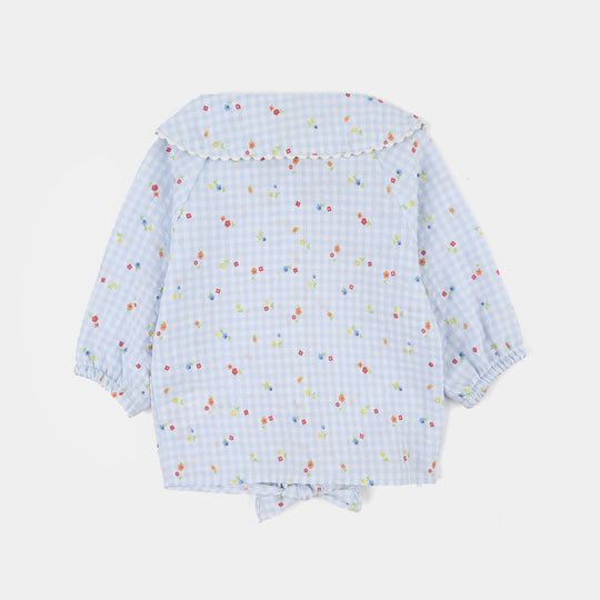 Infant Girls Cotton 2Pc Suit-Flower Bloom-Light Blue