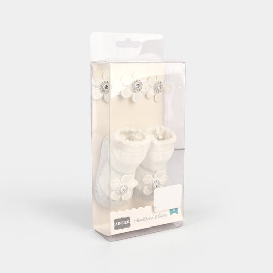 Baby Socks Booties with Headband | 3-12M