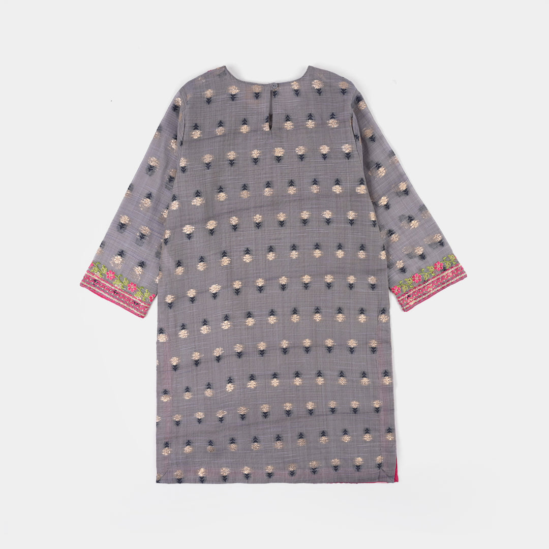 Girls Cotton Jacquard 3Piece Zari Zewar-GREY