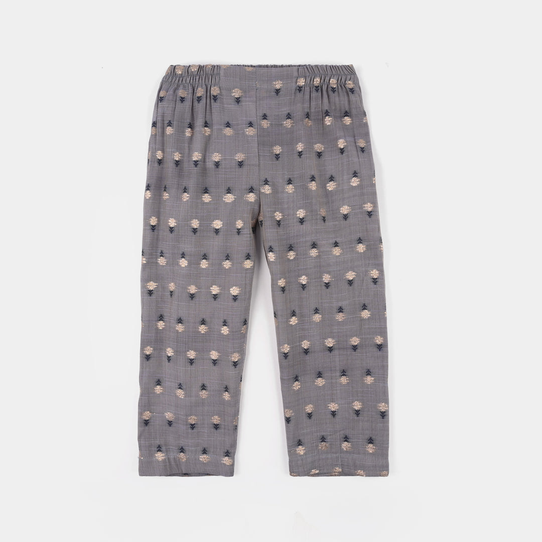 Girls Cotton Jacquard 3Piece Zari Zewar-GREY