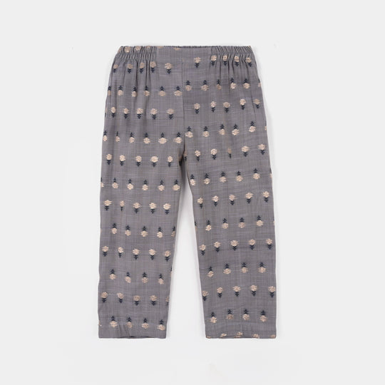 Girls Cotton Jacquard 3Piece Zari Zewar-GREY