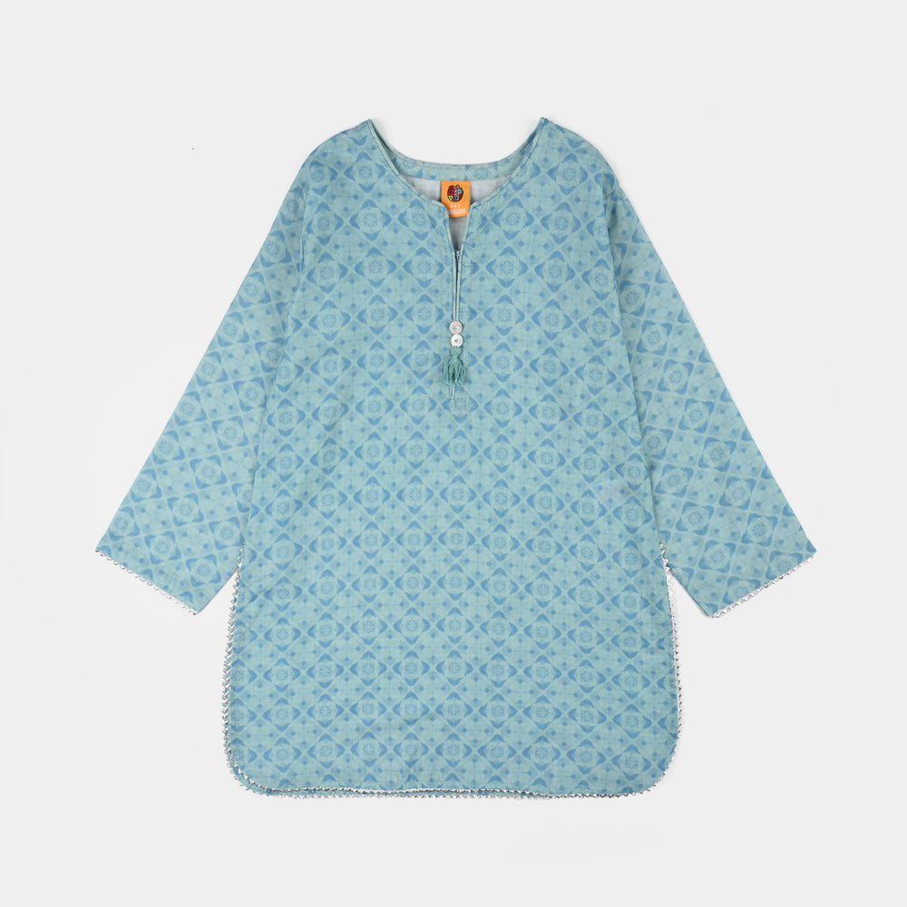Girls Cotton Poplin Printed 2Piece Tie Dye-Blue