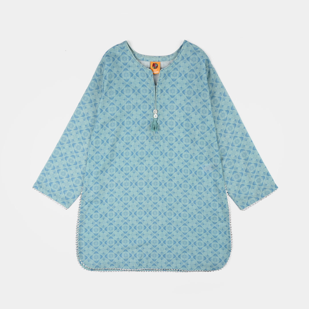 Girls Cotton Poplin Printed 2Piece Tie Dye-Blue