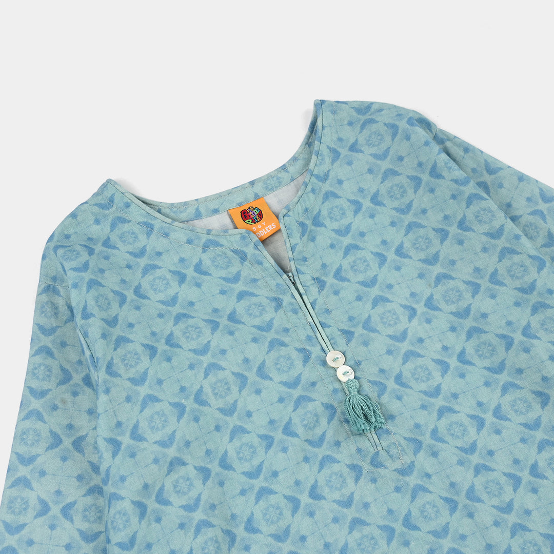 Girls Cotton Poplin Printed 2Piece Tie Dye-Blue