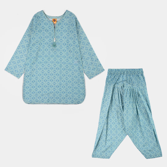 Girls Cotton Poplin Printed 2Piece Tie Dye-Blue