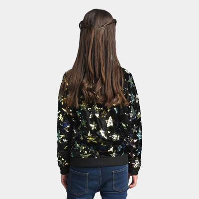 Girls Fleece Jacket Sequins G/S -BLACK