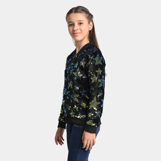 Girls Fleece Jacket Sequins G/S -BLACK