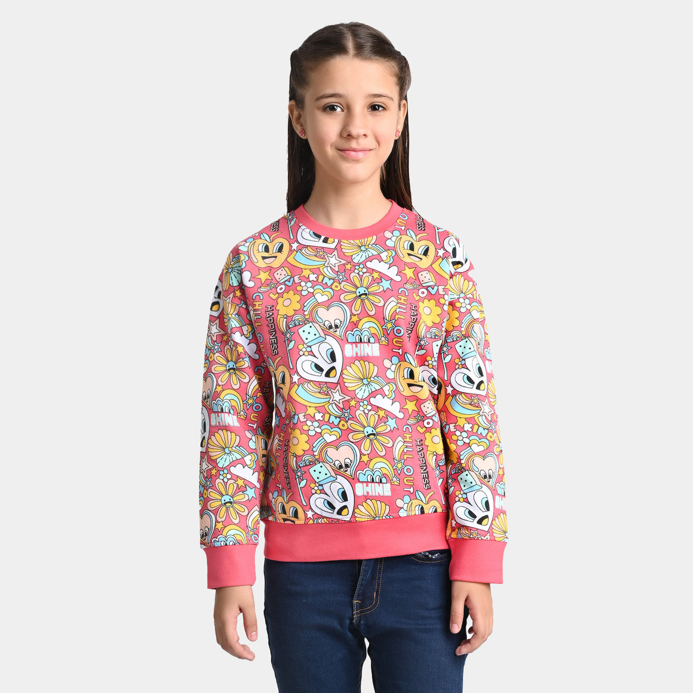 Girls Fleece Sweatshirt Doodle-C.Rose