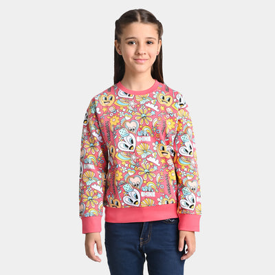 Girls Fleece Sweatshirt Doodle-Pink