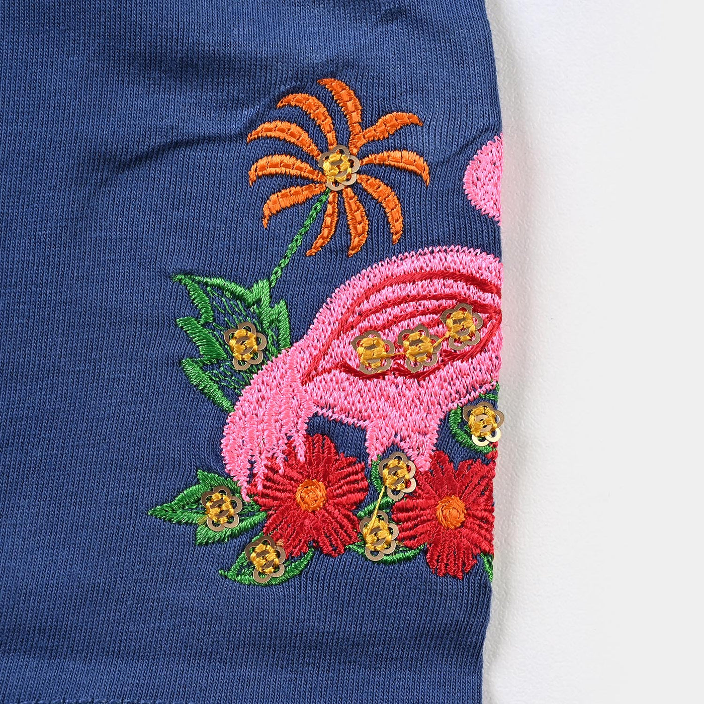 Girls Lycra Jersey Embroidered Tights-True Navy