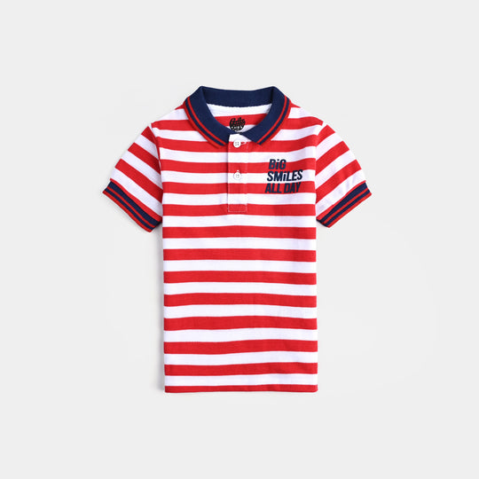Infant Boys Cotton PK Polo Smiles All Day-Red White