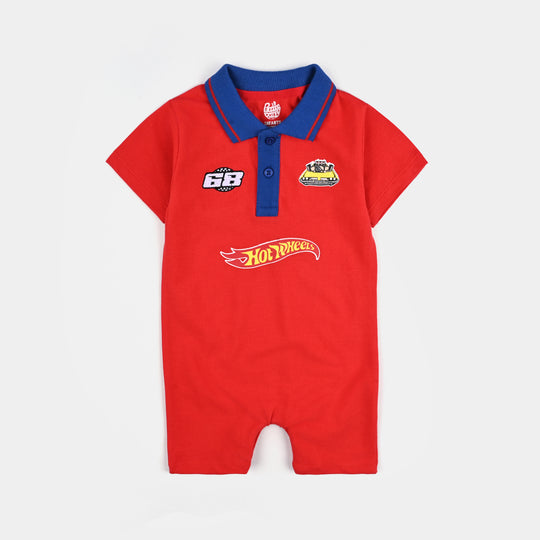 Infant Boys Jumbo Pique Knitted Romper Hot Wheels-H.R.Red