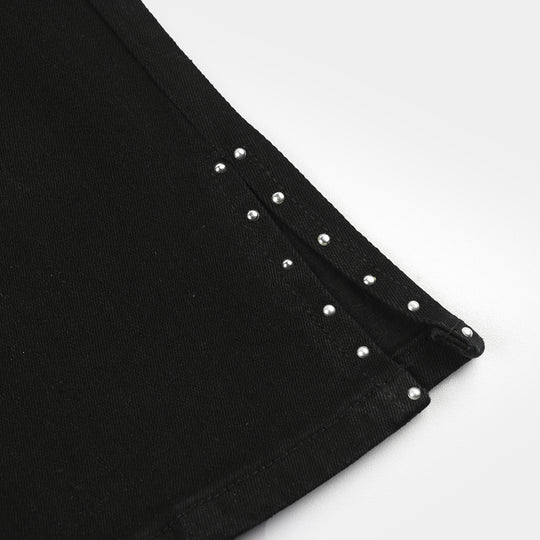 Girls Denim Stretch Pants - Black