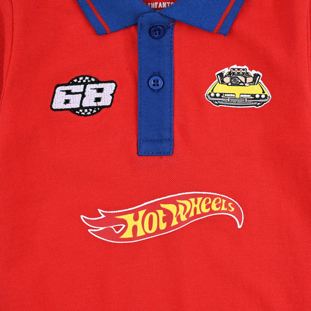 Infant Boys Jumbo Pique Knitted Romper Hot Wheels-H.R.Red