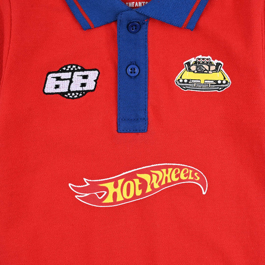 Infant Boys Jumbo Pique Knitted Romper Hot Wheels-H.R.Red