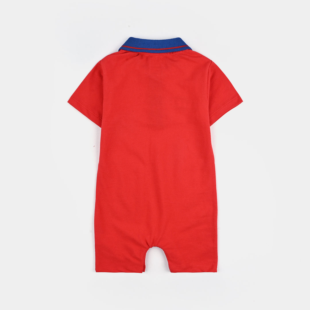Infant Boys Jumbo Pique Knitted Romper Hot Wheels-H.R.Red