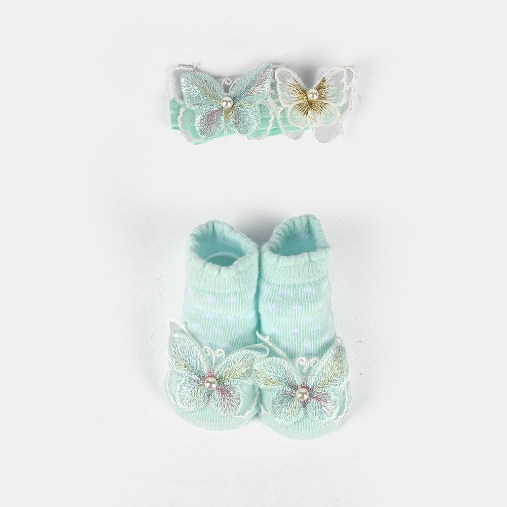 Baby Socks Booties with Headband | 3-12M