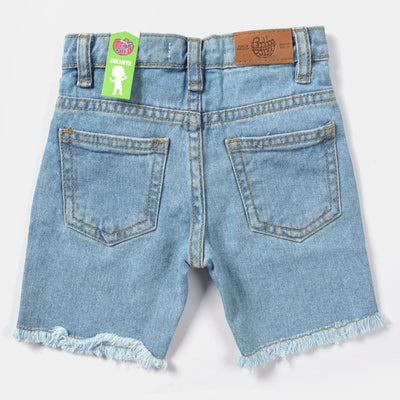 Infant Girls Denim Short Smiley-Ice Blue