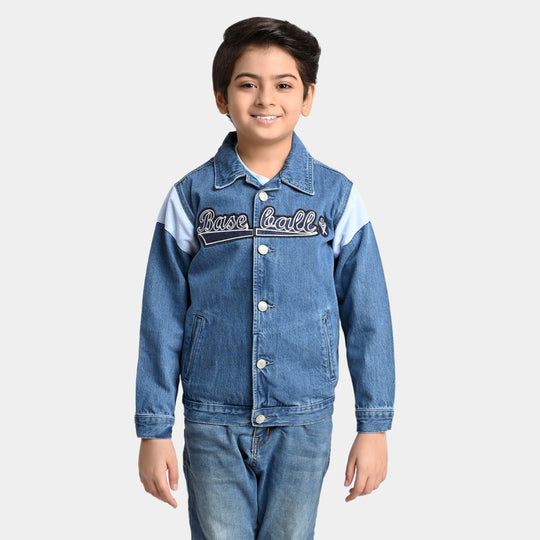 Boys Denim Rigid Jacket BaseBall-Mid Blue