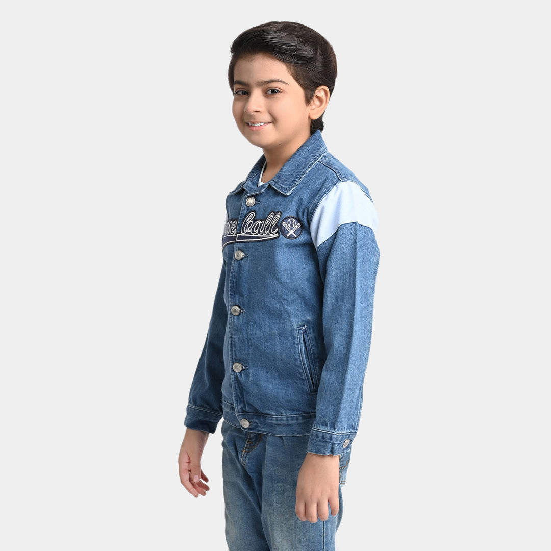 Boys Denim Rigid Jacket BaseBall-Mid Blue