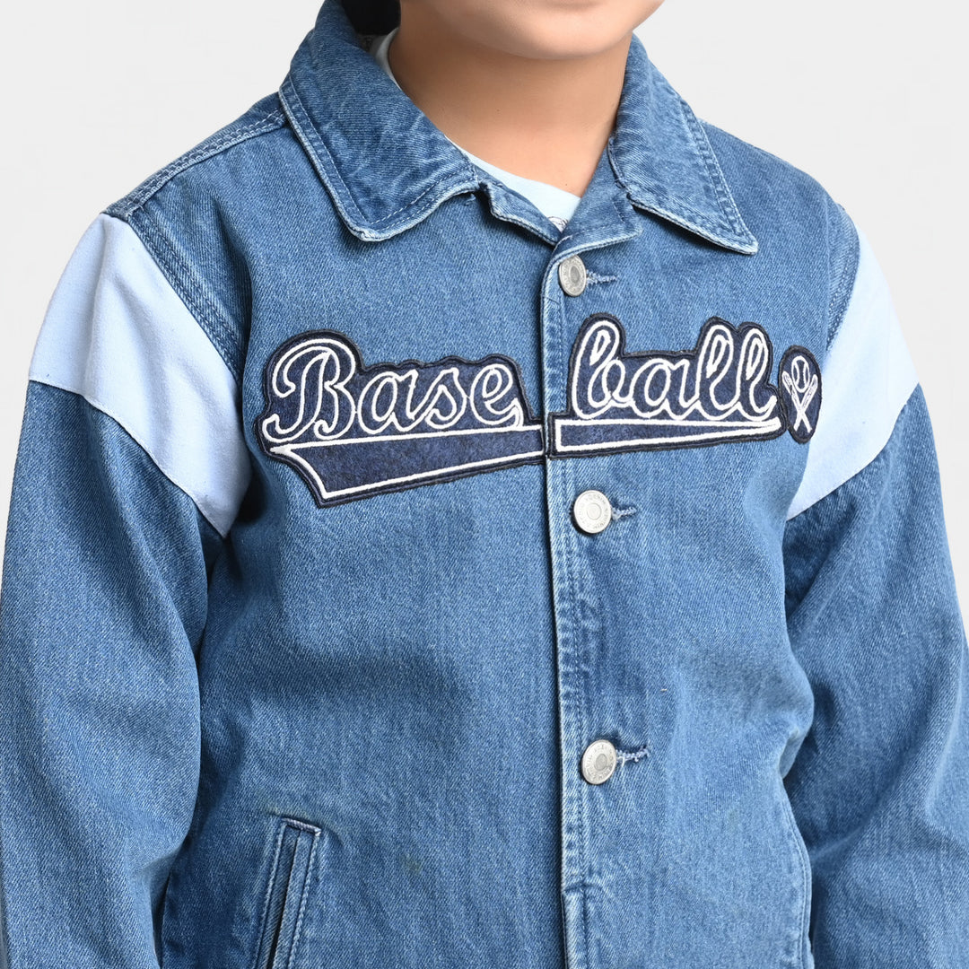 Boys Denim Rigid Jacket BaseBall-Mid Blue