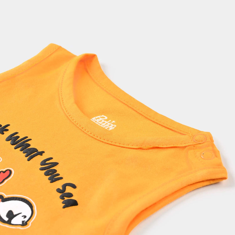 Infant Boys Cotton Jersey Sando Sea Life-M/Yellow