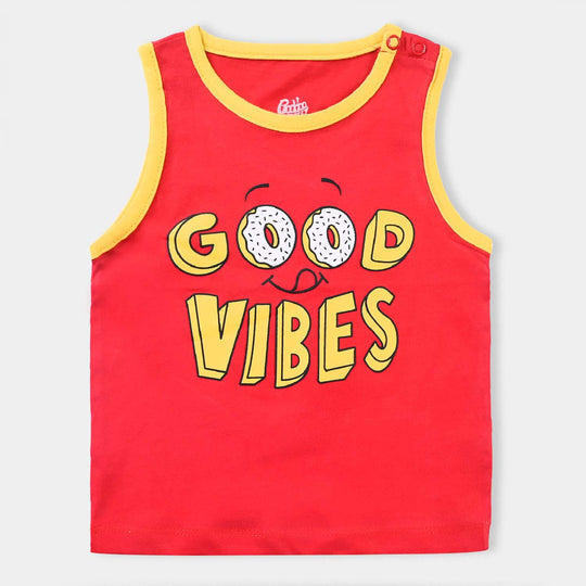 Infant Boys Cotton Jersey Sando Good Vibes-Red