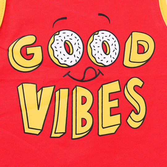 Infant Boys Cotton Jersey Sando Good Vibes-Red