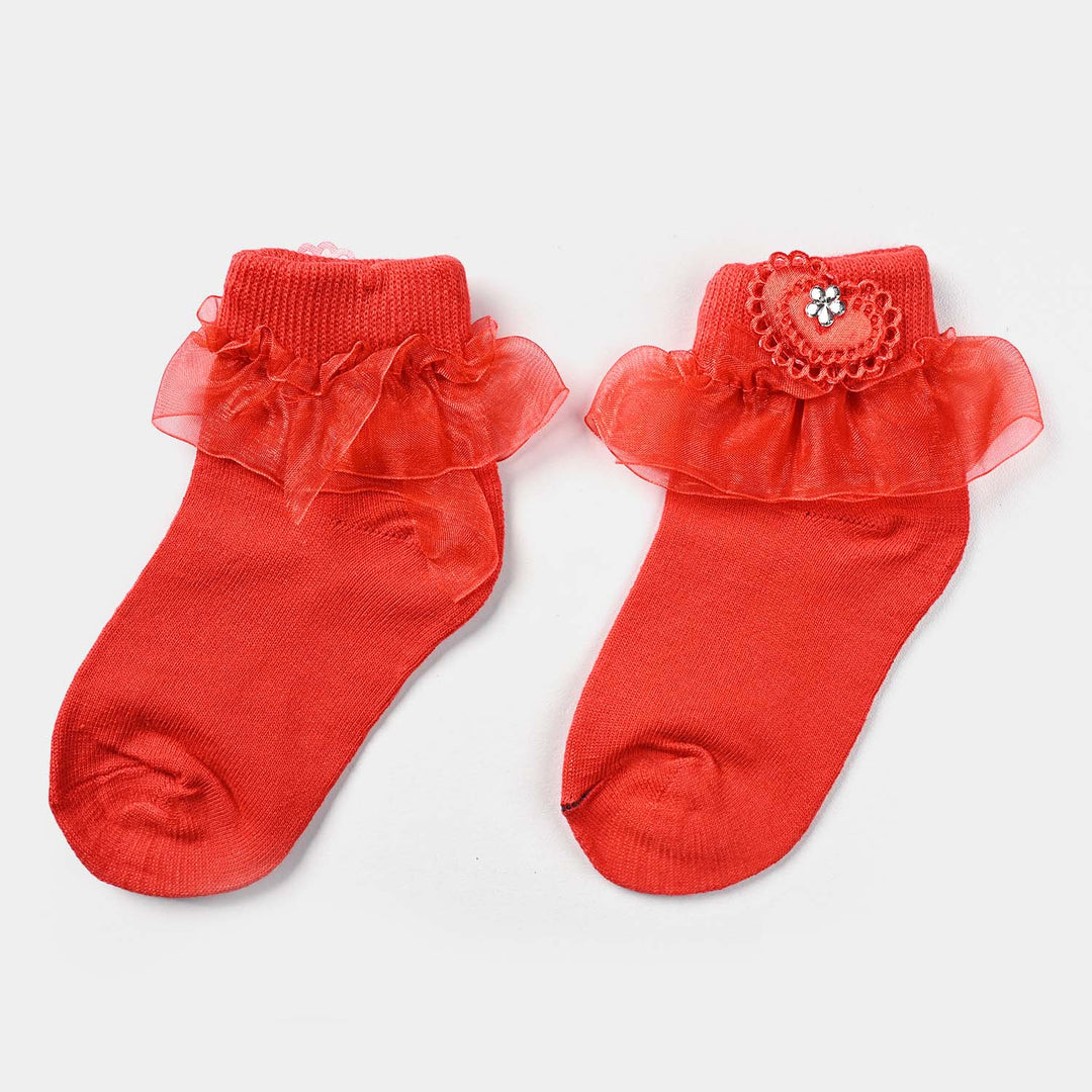 Girls Fashion Frill Socks 5-6Y | Red