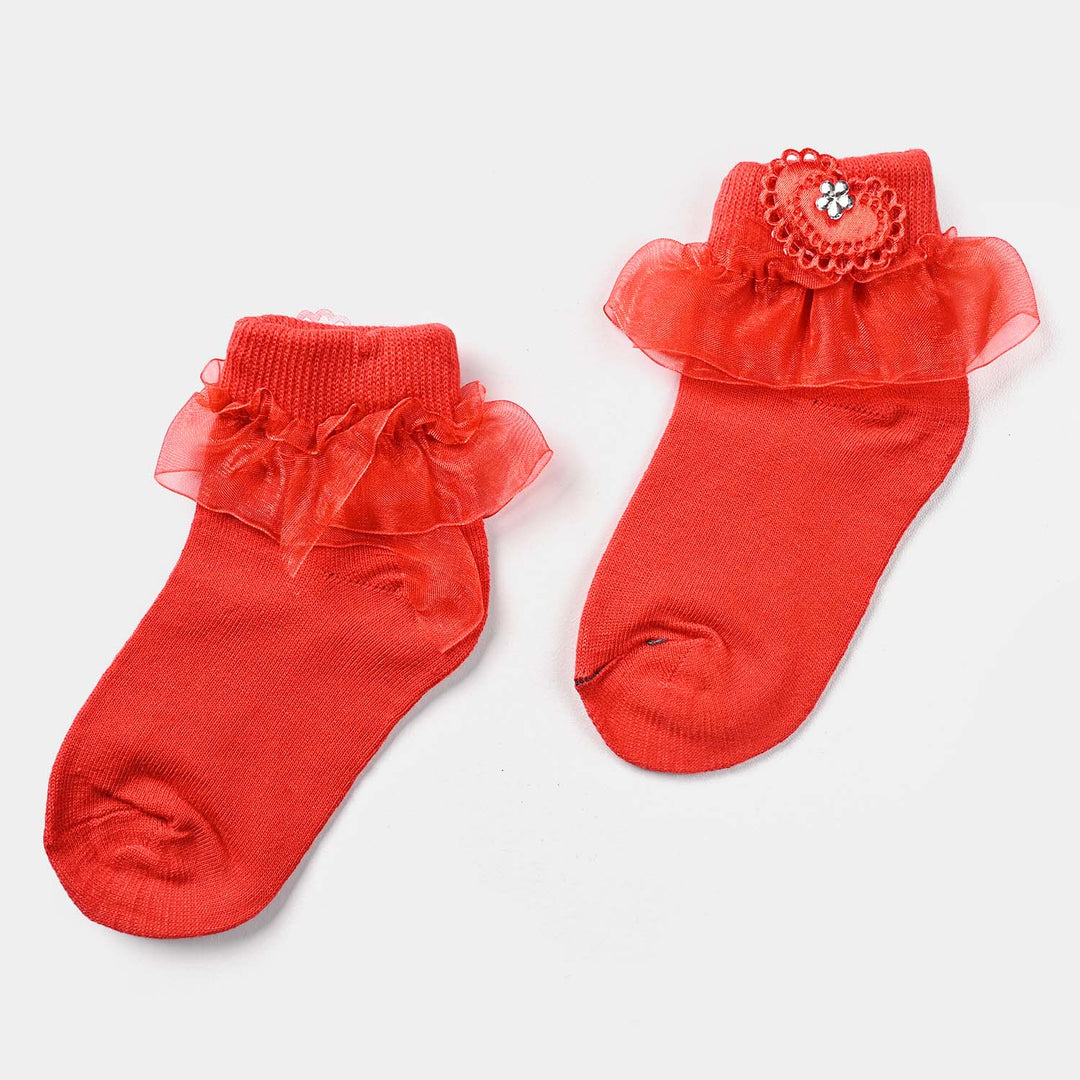 Girls Fashion Frill Socks 5-6Y | Red