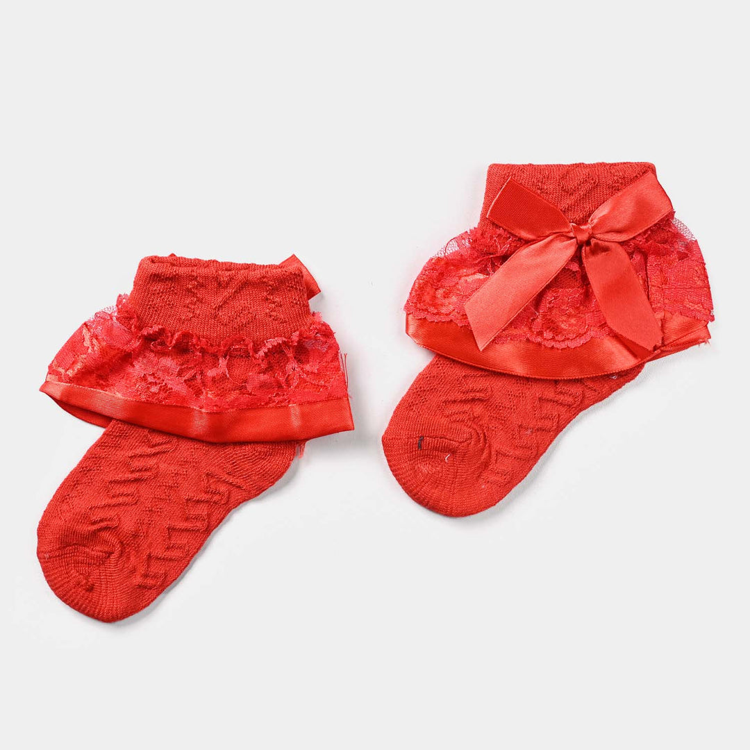 Girls Fashion Frill Socks 1-2Y | Red