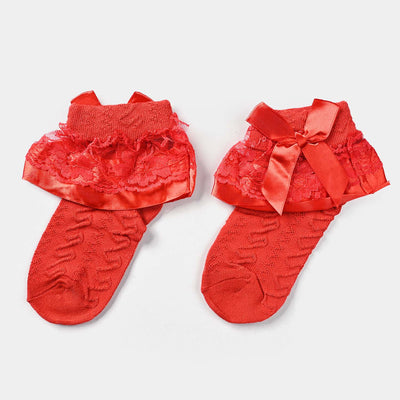 Girls Fashion Frill Socks 10-12Y | Red