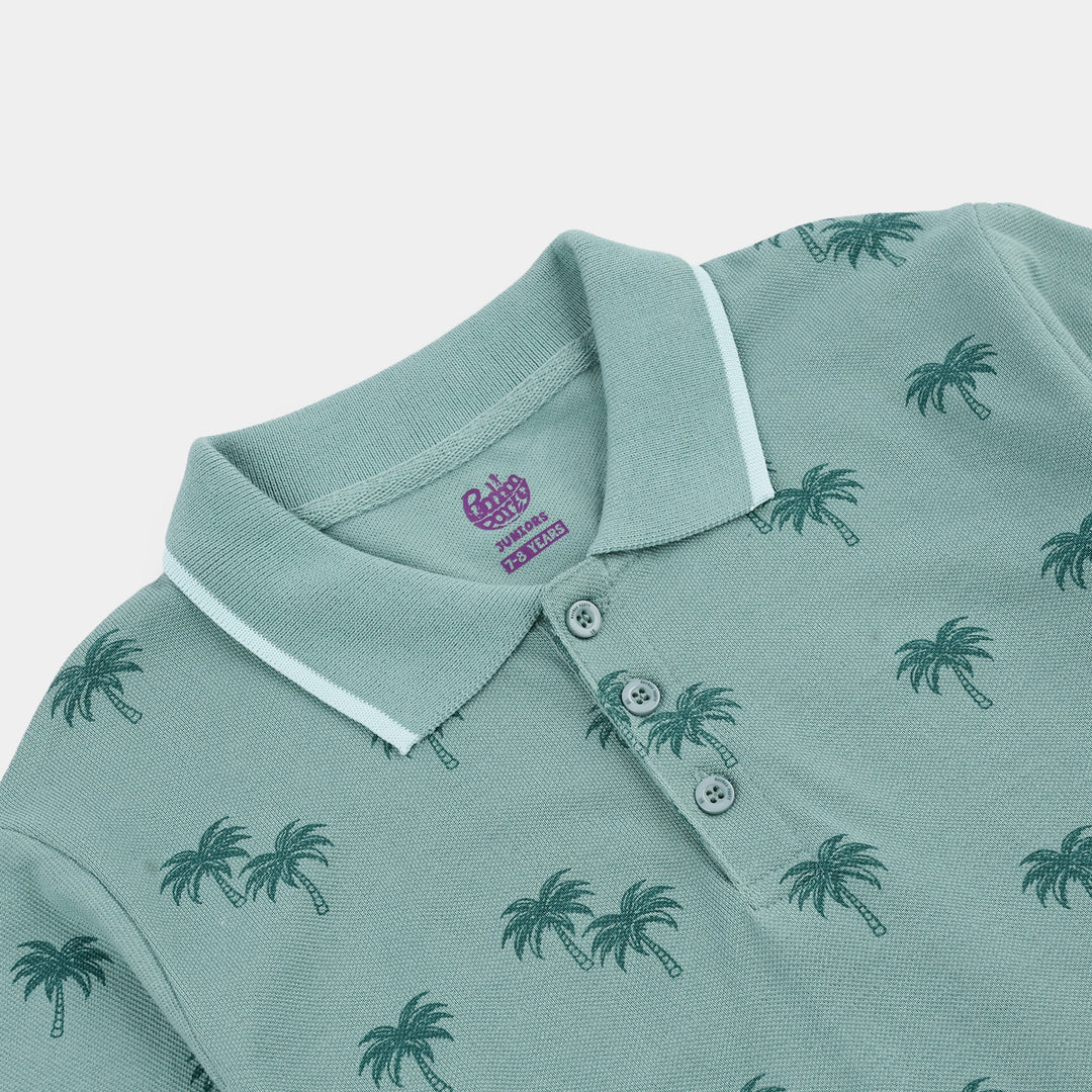 Boys Cotton PK Polo Palm Tree-Blue