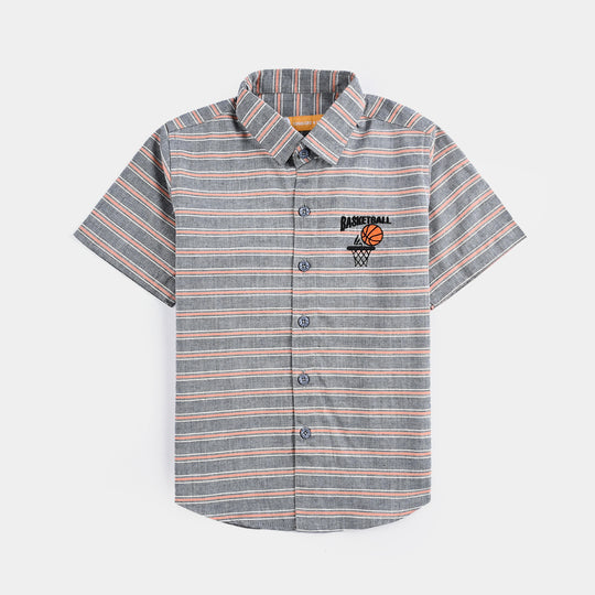 Boys Yarn Dyed Shirt H/S (Champion) - Orange Stripe