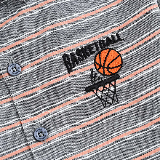 Boys Yarn Dyed Shirt H/S (Champion) - Orange Stripe