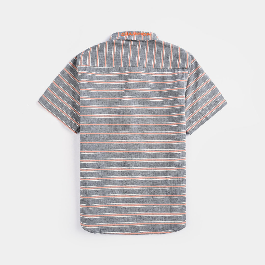 Boys Yarn Dyed Shirt H/S (Champion) - Orange Stripe