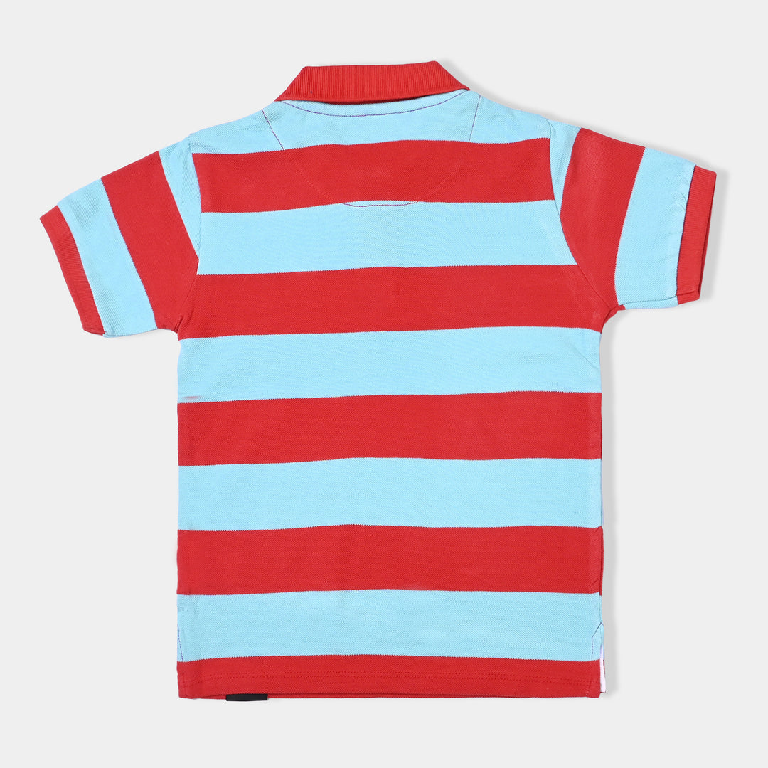 Boys Cotton PK Polo T-shirt Score Again-Blue/Red