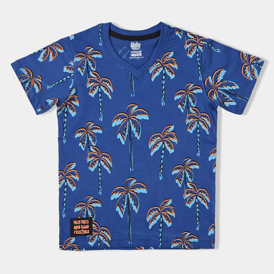 Boys Slub Jersey T-Shirt H/S Palm Trees-True Navy