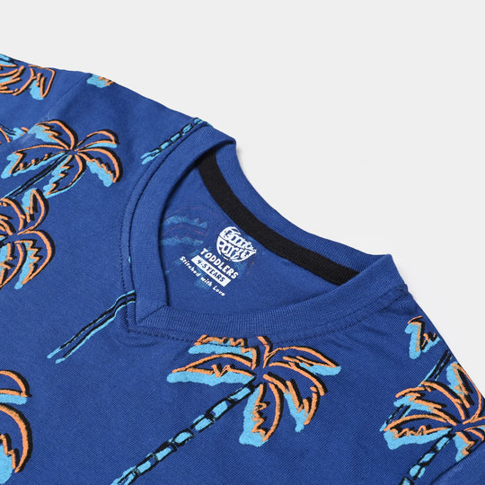 Boys Slub Jersey T-Shirt H/S Palm Trees-True Navy