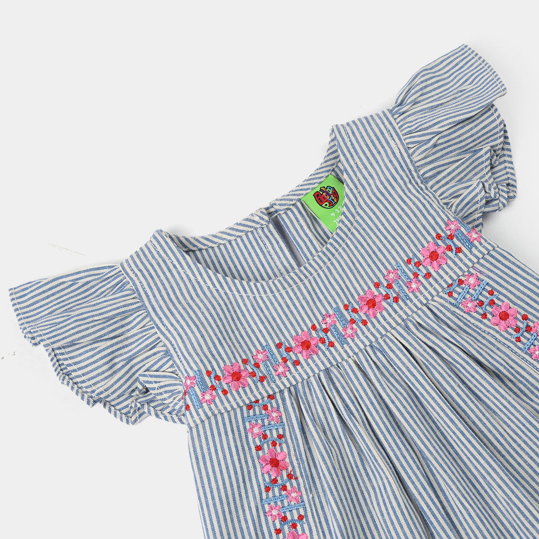 Infant Girls Poly Cotton Emb Top Tiny Flower-Blue