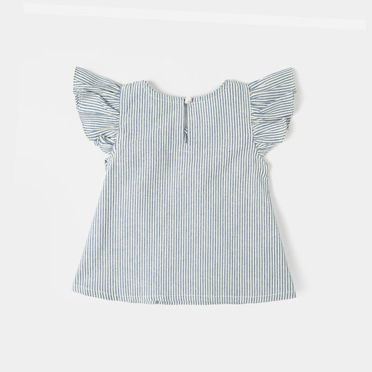 Infant Girls Poly Cotton Emb Top Tiny Flower-Blue
