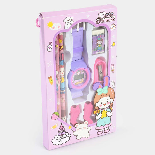 Stationery Set With Wristwatch For Kids